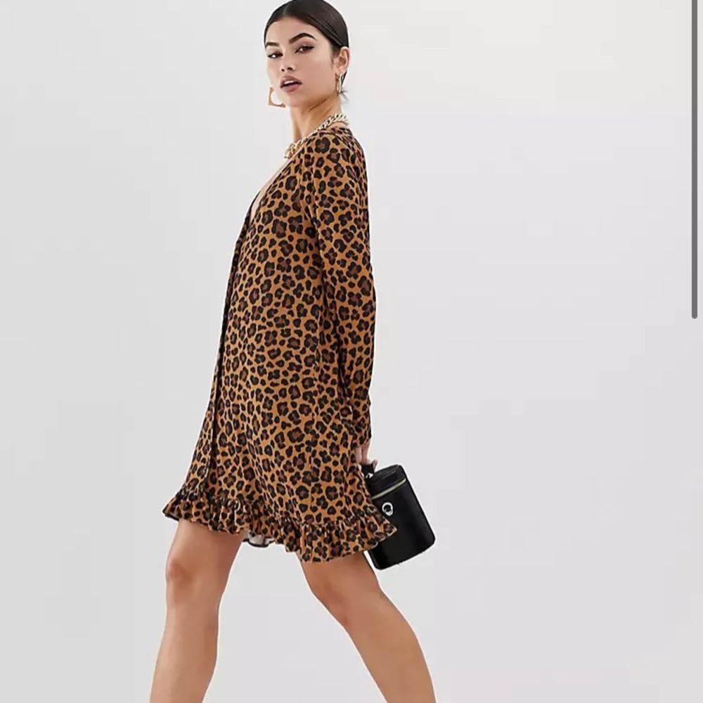 ASOS DESIGN leopard Cheetah print button through mini dress size 4